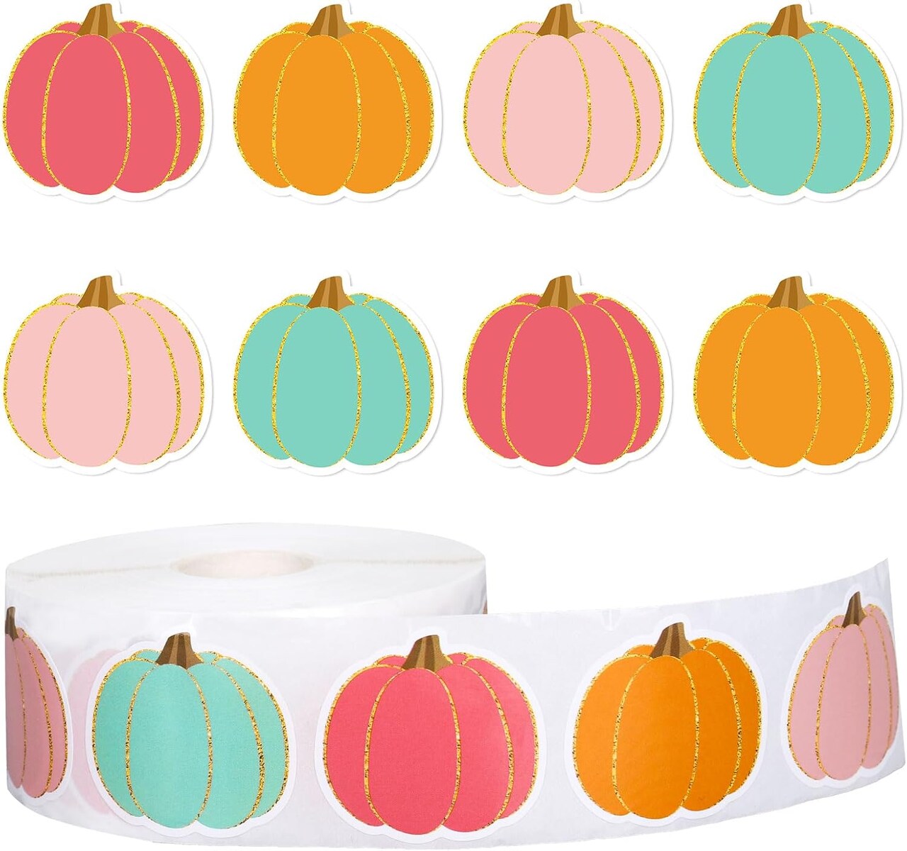 1000 Pcs Fall Pumpkin Stickers Roll (Boho Color) 3.54 x 1.57 x 1.57 inches